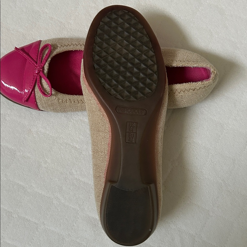 Aerosoles | Pink Patent Tan Canvas Ballet Flat Shoes | Size 6.5 - Picture 3 of 10